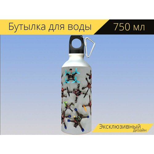 фото Бутылка фляга для воды "квадрокоптер, дроны, дизайн" 750 мл. с карабином и принтом lotsprints