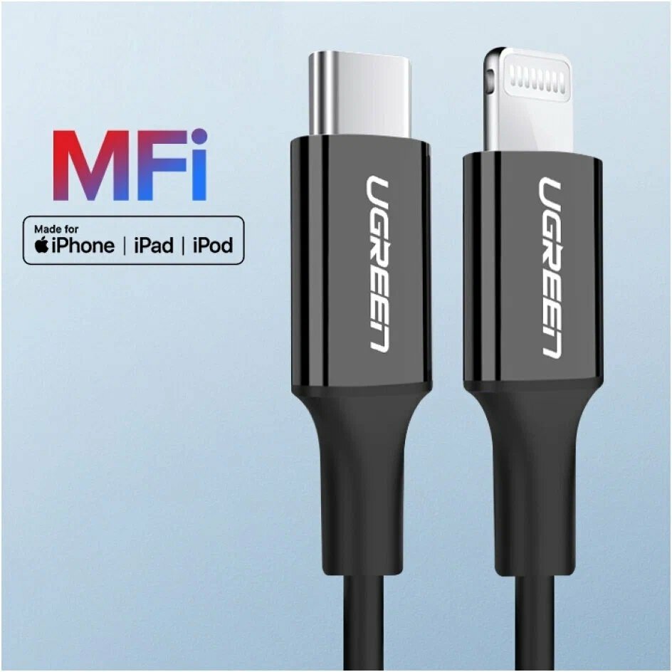 Кабель интерфейсный UGREEN USB-C to Lightning M/M nickel plating ABS shell, 1 м, черный - фото №9