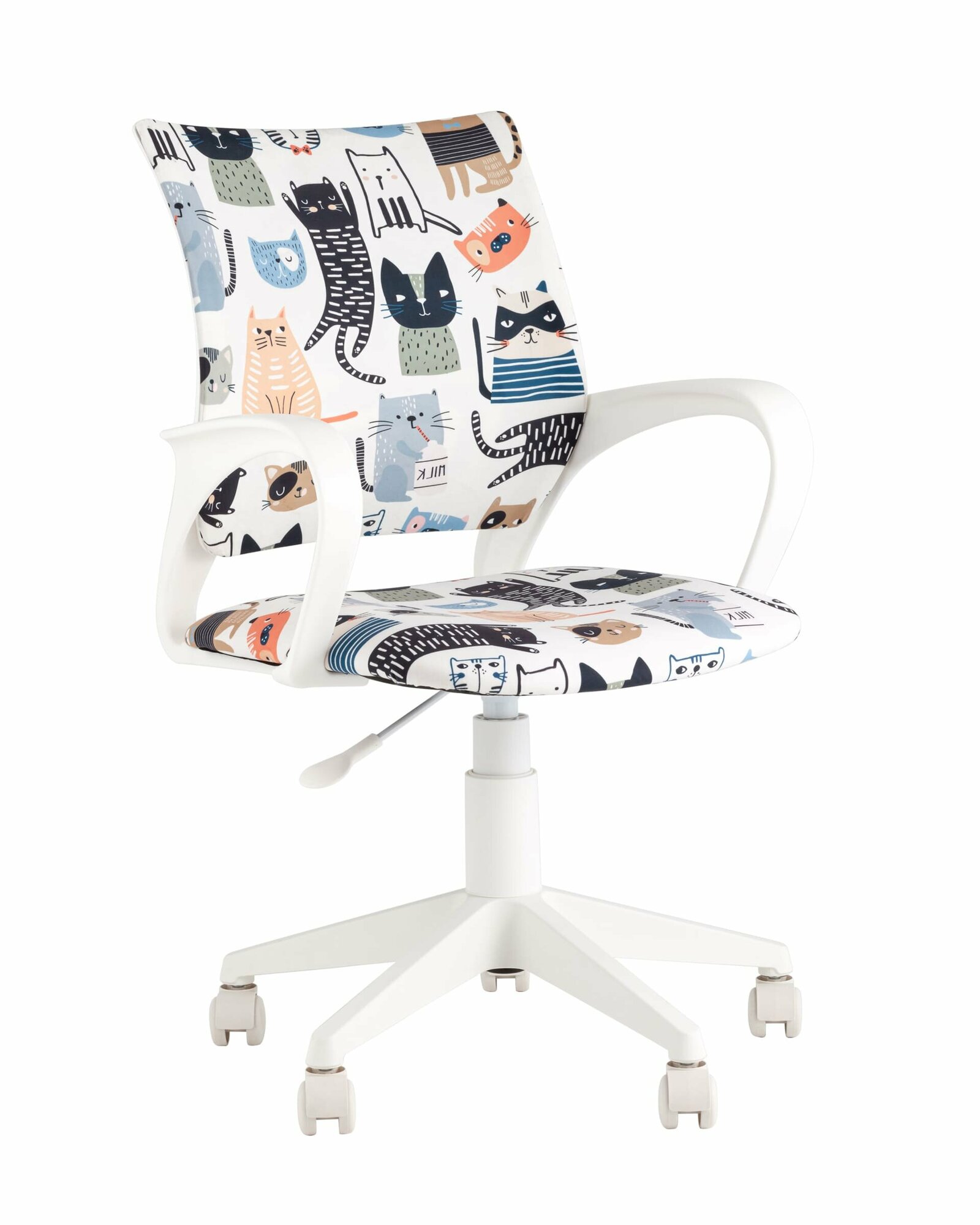 Детское компьютерное кресло TRIXETY BUROS, ткань котики, белый каркас