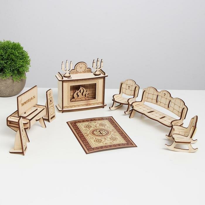 Мебель для кукол Теремок Теремок, 10-15 см "Гостиная с камином" (КМ-10)