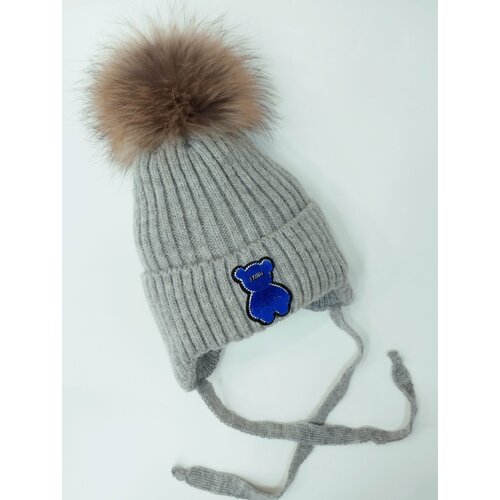фото Шапка мой ангелок мохнатый мишка, размер 3-4 года (50-52), серый