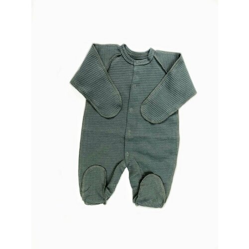 Комбинезон Зайка детский, хлопок, хлопок 100%, на кнопках, без подкладки, размер 62-40, серый, зеленый