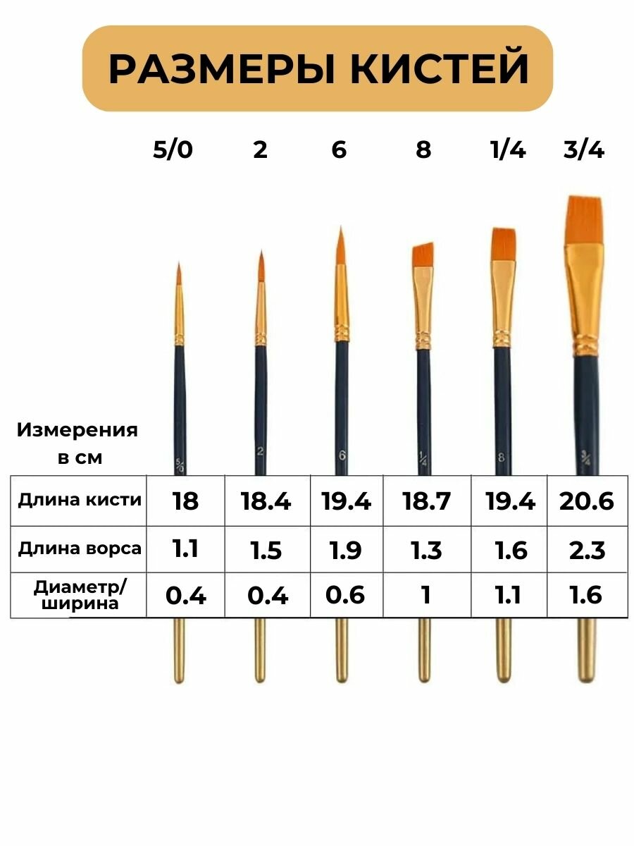 Кисти художественные для рисования (6 штук)