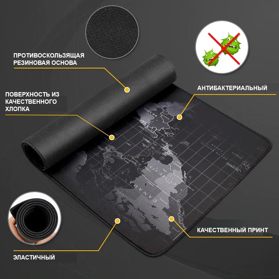 Игровой прорезиненный антискользящий коврик для стола "Карта мира" 90x40см — фото 7