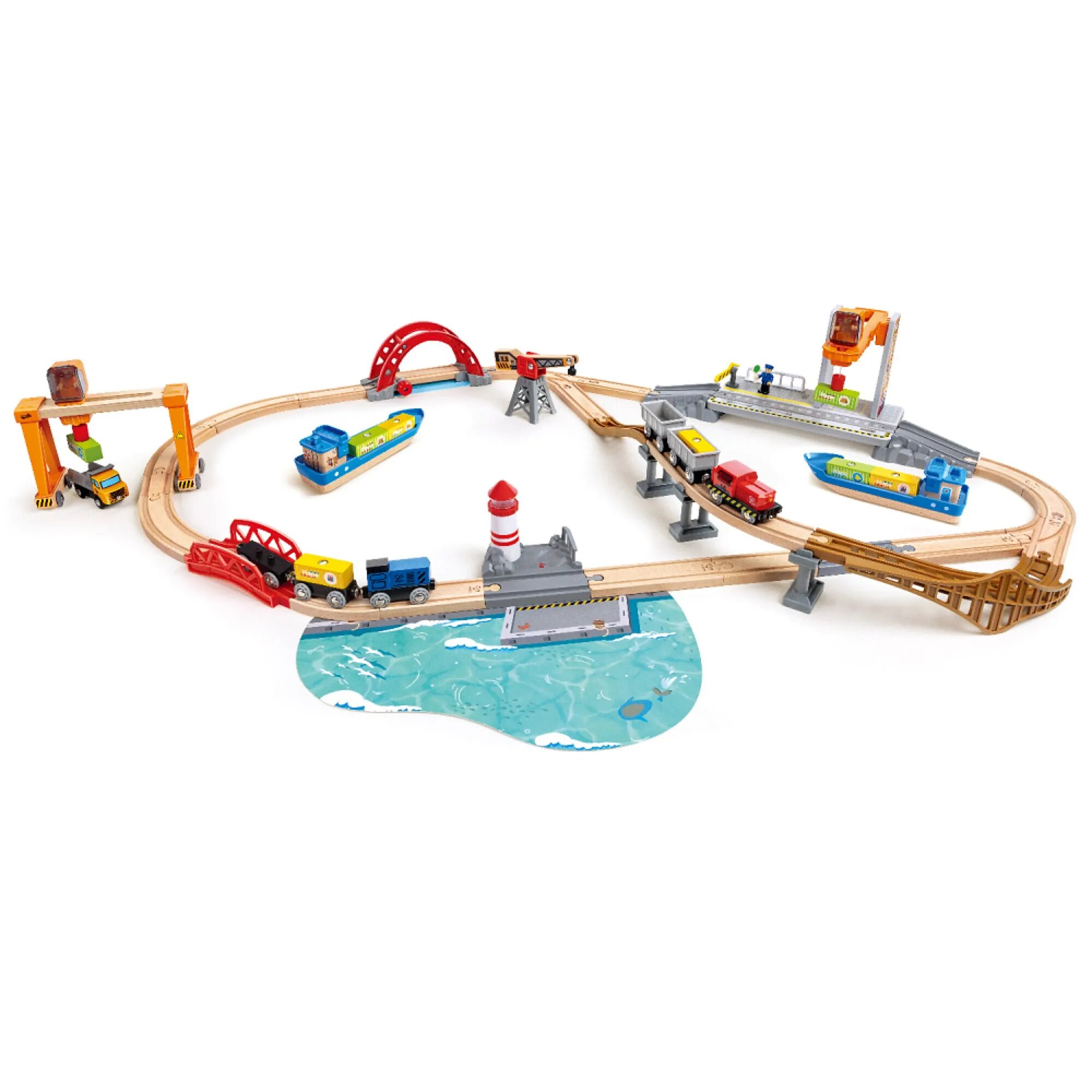 Игровой набор железной дороги Hape "Доставки груза в порту" E3790_HP - фото №11