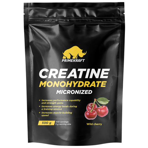 креатин микронизированный creatine monohydrate 500г Креатин Моногидрат PRIMEKRAFT Creatine Monohydrate Micronized, со вкусом wild cherry (дикая вишня), 500 гр / 100 порций