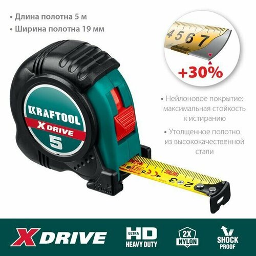 Рулетка KRAFTOOL X-Drive 5м/19мм с ударостойким обрезиненным корпусом 34122-05-19_z02