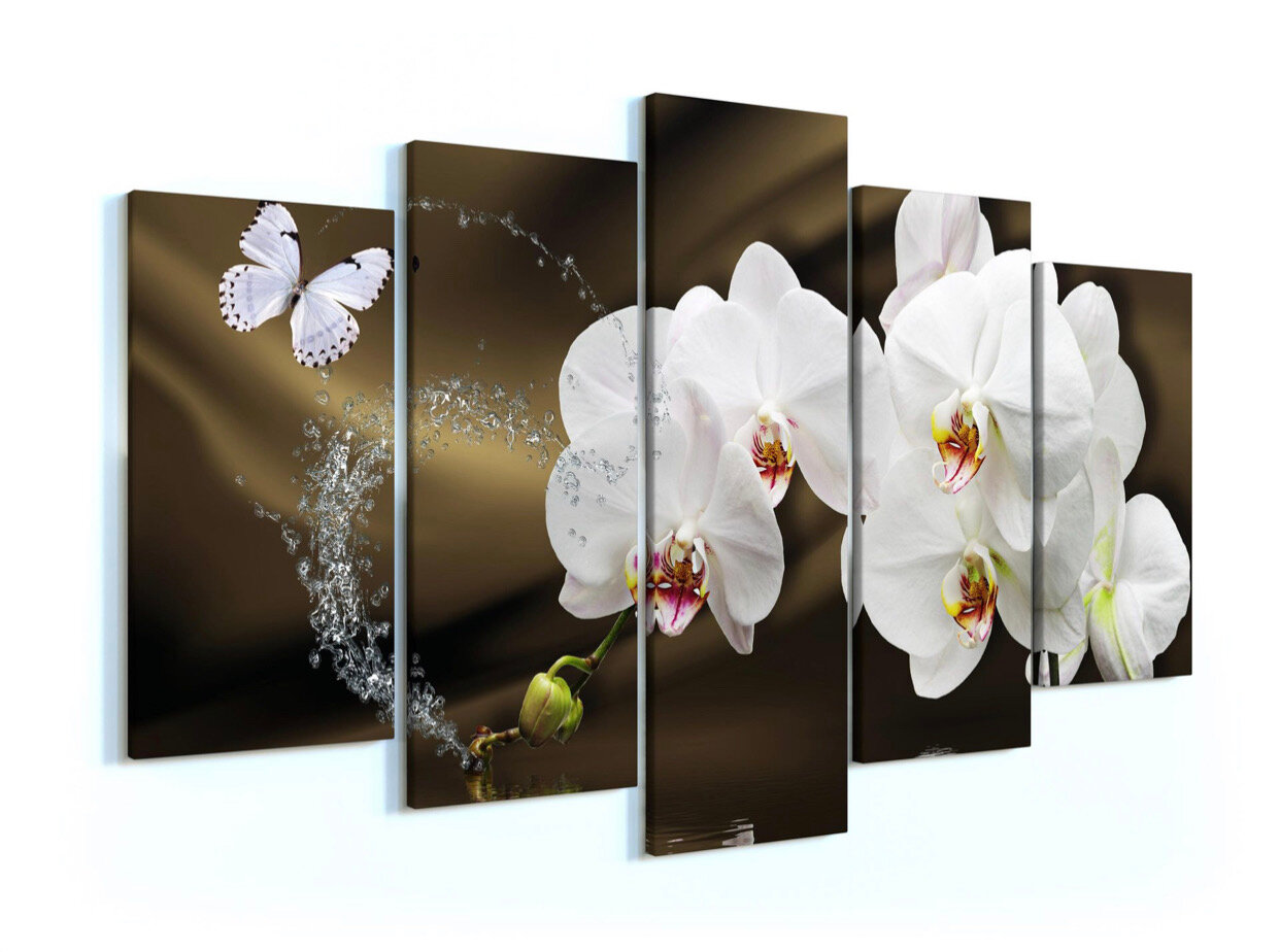 Модульная картина «Орхидеи с бабочками» 140х80 / Картина для интерьера / Модульная картина / Модульная картина на стену / Интерьерные картины