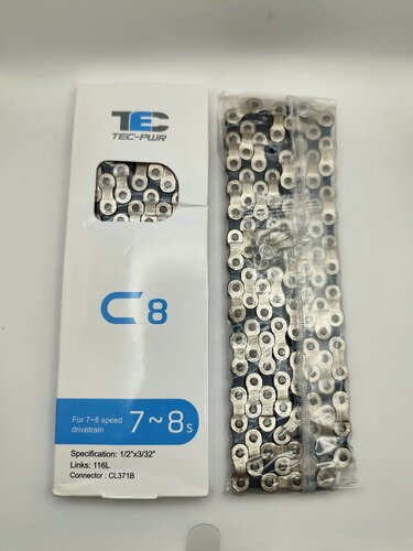 Изображение товара Цепь для велосипеда TEC C-8 (завод KMC) на 6-7-8 скоростей, 116 звеньев, соед-ный замок CL371B. ORiGiNAL ЕМ упаковка