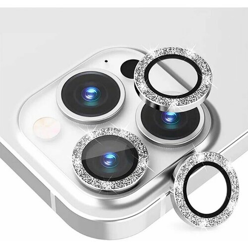 Линзы (стекла) для защиты камеры iPhone 15 Pro / 15 Pro Max Блестящие Серебристые (Серебро)