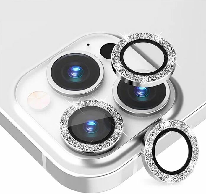 Линзы (стекла) для защиты камеры iPhone 15 Pro / 15 Pro Max Блестящие Серебриcтые