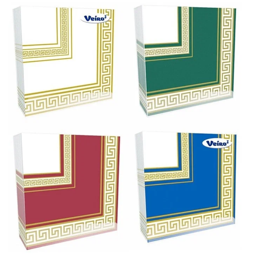 Veiro салфетки бумажные 3-слойные, 20л, 33*33 Эллада белая+бордо+изумруд+синий (4шт), ,