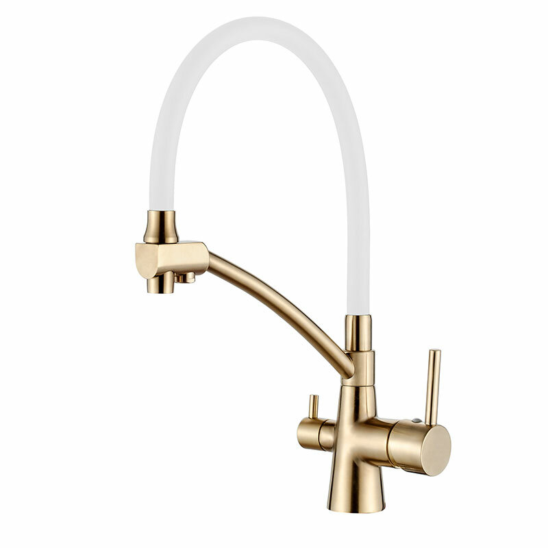 фото Смеситель для кухни с подключением кфильтру, матовое золото L4855Y-3
