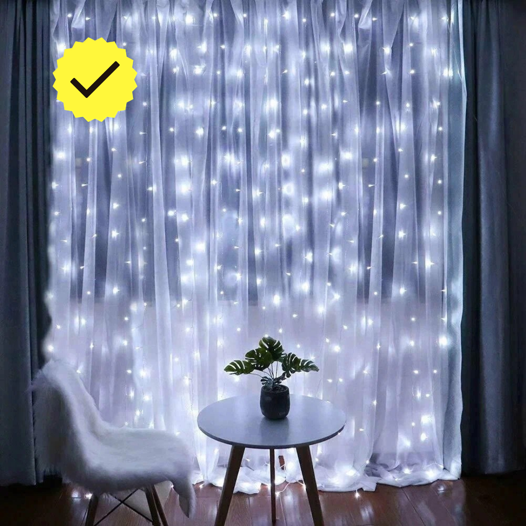 Гирлянда штора новогодняя белая / Гирлянда занавес дождик 3х2 метра холодный оттенок + в подарок удлинитель 4 метра