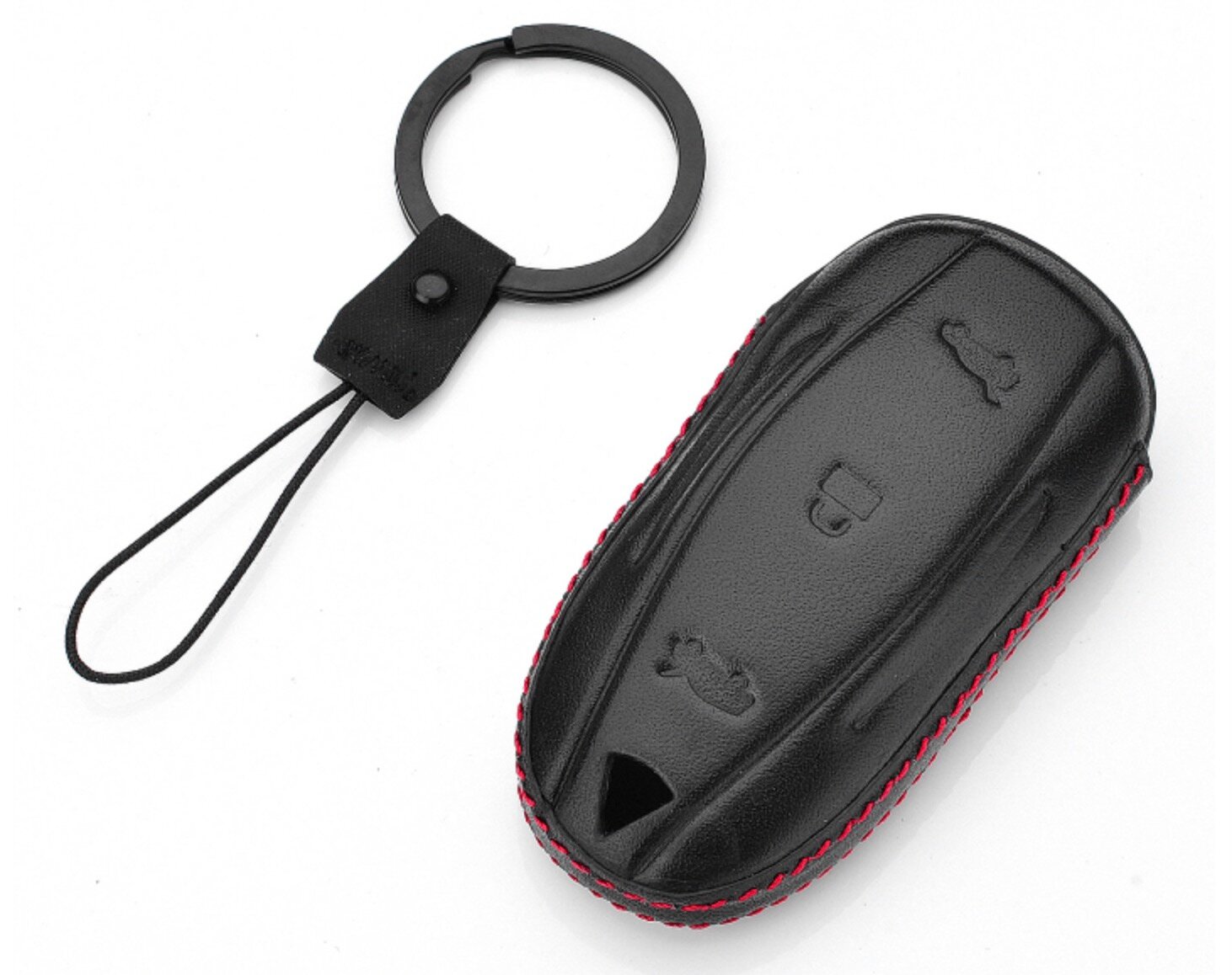 Противоударный защитный черный чехол футляр MyPads M-234092 с брелком из натуральной кожи для автомобильного ключа Tesla model S (Тесла)