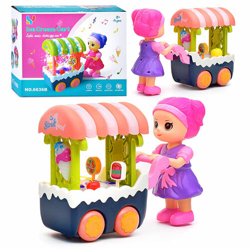 интерактивная игрушка oubaoloon девочка с тележкой свет звук в коробке 6636b Интерактивная игрушка 6636B Девочка с тележкой в коробке