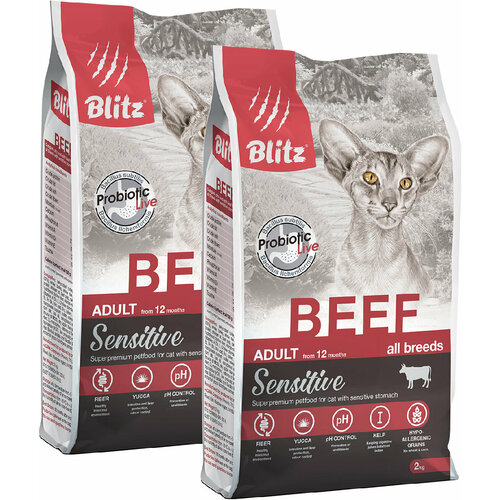 Корм сухой BLITZ SENSITIVE ADULT CAT BEEF для взрослых кошек с говядиной(2 + 2 кг)