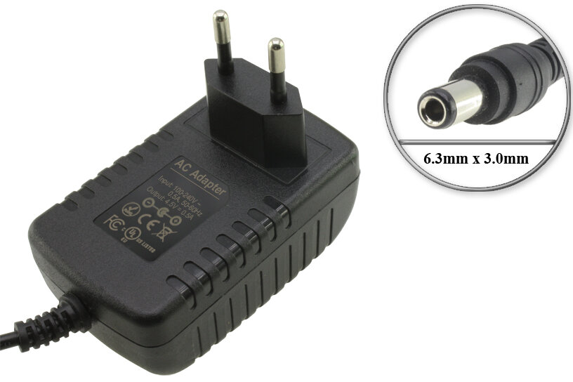 Адаптер (блок) питания 4.5V - 5V, 0.5A, 6.3mm x 3.0mm, зарядное устройство для аккумуляторной отвертки Ni-MH 3.6V Black and Decker