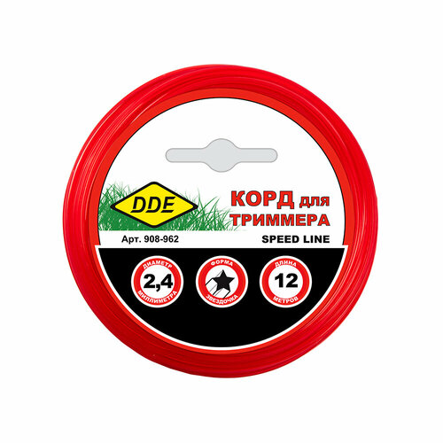 корд триммерный в блистере dde speed line звезда 2 4 мм х 60 м красный Корд триммерный в блистере DDE Speed line (звезда) 2,4 мм х 12 м, красный, шт