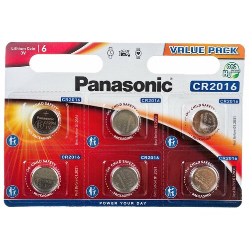 Батарейки Panasonic 2016 BL-6 Power Cells 6 шт. gp элемент питания cr2016 2 шт в блистере cr2016 2bl cr2016