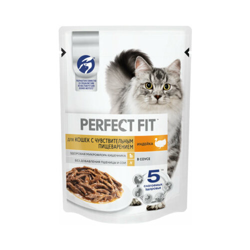 Perfect Fit Влажный корм для кошек с чувствительным пищеварением с индейкой в соусе 75г 1023775610245169 0,075 кг 55264 (39 шт)
