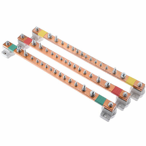 Комплект фазных шин по 14 присоединений медь 950А 500В для шкафа шириной 600мм блок фазных шин по 14 присоединений медь 275а 380в для шкафа шириной 600мм