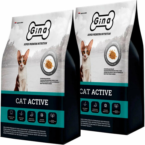 GINA ADULT CAT ACTIVE для активных и выставочных взрослых кошек с курицей и рисом 01845 (3 + 3 кг) gina cat active полнорационный сухой корм для активных и выставочных кошек с курицей и ягненком 3 кг