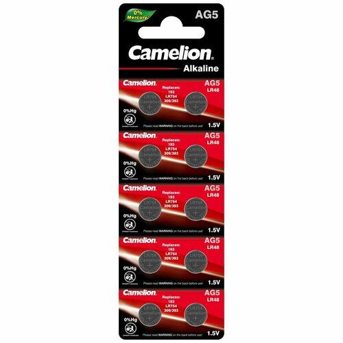 Батарейка алкалиновая CAMELION (12813) AG5-BP10 10шт. camelion g 1 bl 10 mercury free ag1 bp10 0%hg 364a lr621 164 батарейка для часов 10 шт в уп ке