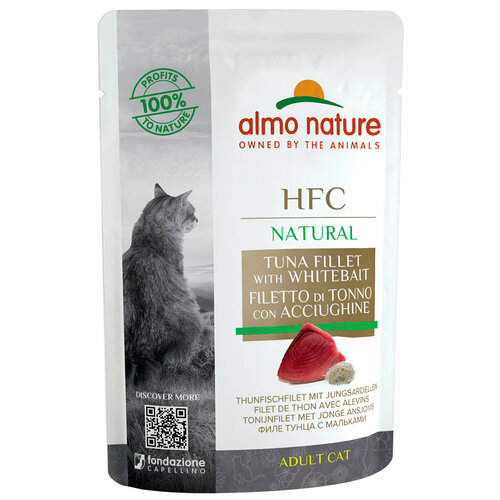ALMO NATURE CAT HFC NATURAL для взрослых кошек с филе тунца и мальками 55 гр пауч (55 гр х 24 шт)