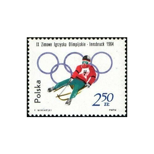 (1964-006) Марка Польша Санный спорт Зимние Олимпийские Игры 1964, Инсбрук II Θ