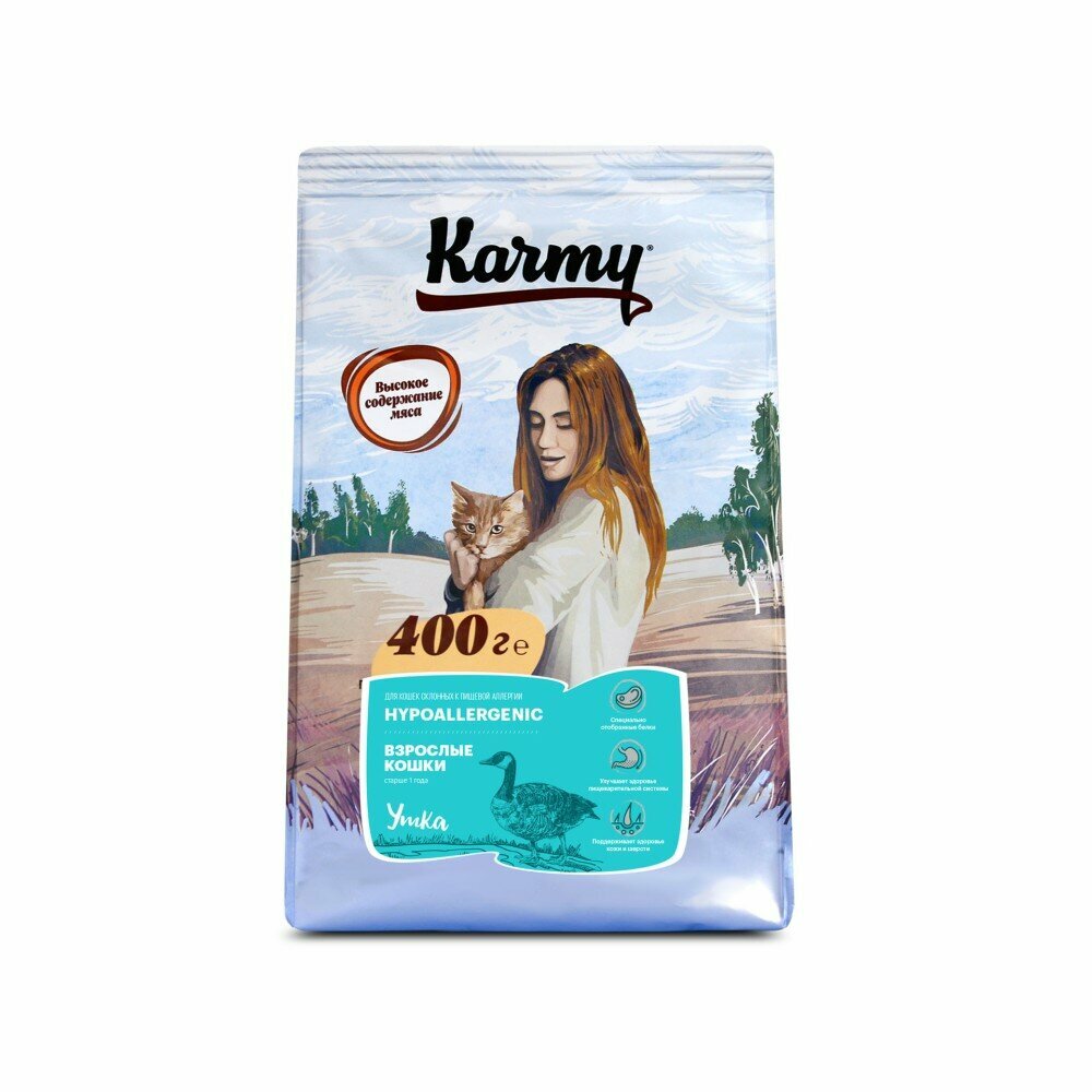 Сухой корм для кошек Karmy Hypoallergenic Утка 400г - фотография № 2