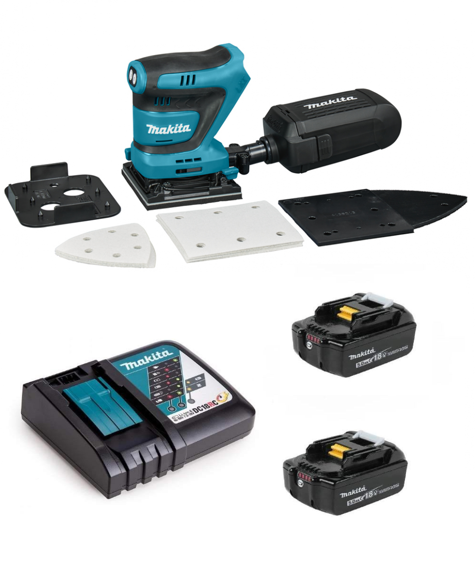 Аккумуляторная вибрационная шлифовальная машина Makita DBO480RT2 (18V, 2 x 5.0Ah, Li-Ion)