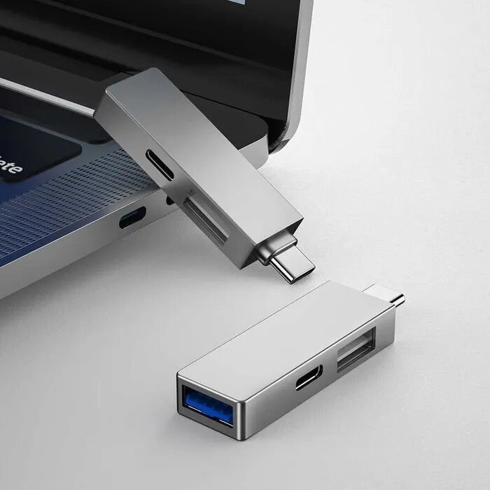 Хаб WiWU T02 Pro T Series Hub 3 in 1 Type-C to USB 30 + USB 20 + Type-C Silver