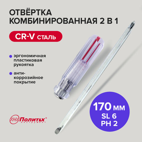 Отвертка комбинированная двусторонняя с переставным жалом, Политех Инструмент