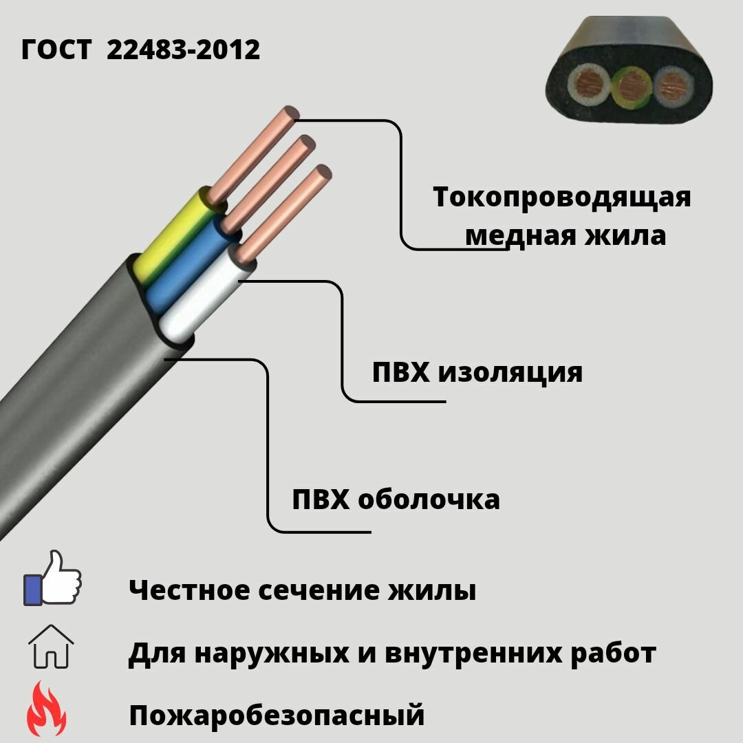 Кабель ВВГ-Пнг А -LS 3x2.5 50 м ГОСТ Угличкабель - фото №14