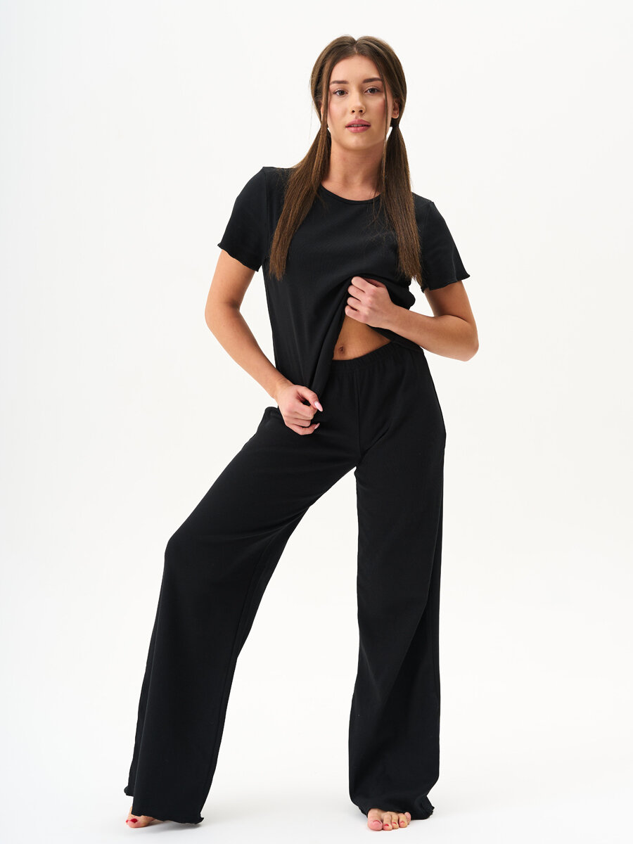 300029 Пижама женская (Футболка и брюки) CatFit черная размер 50 - фотография № 8