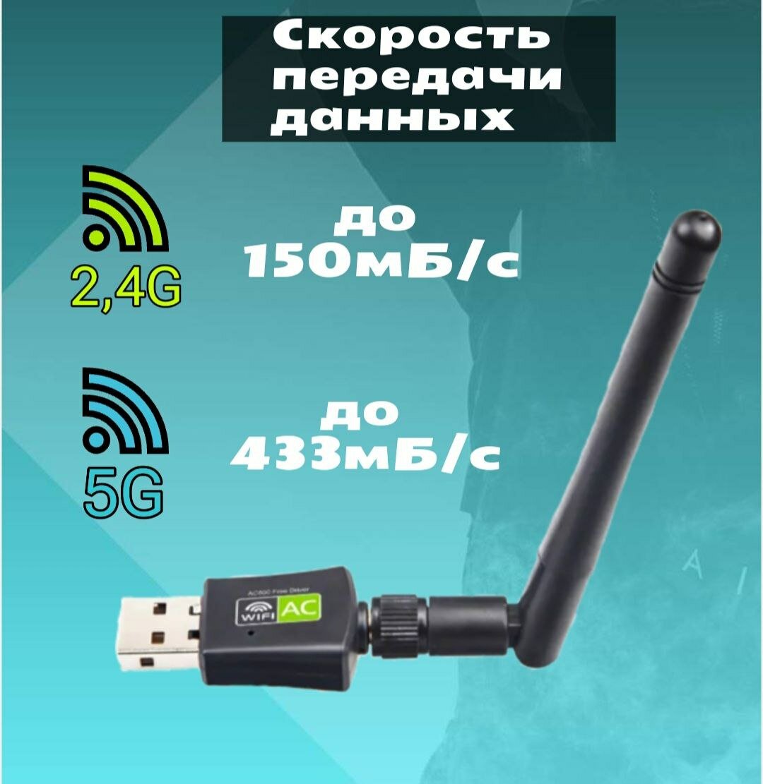 WiFi USB адаптер 5g с антенной высокоскоростной двудиапазонный Не требует установочный диск