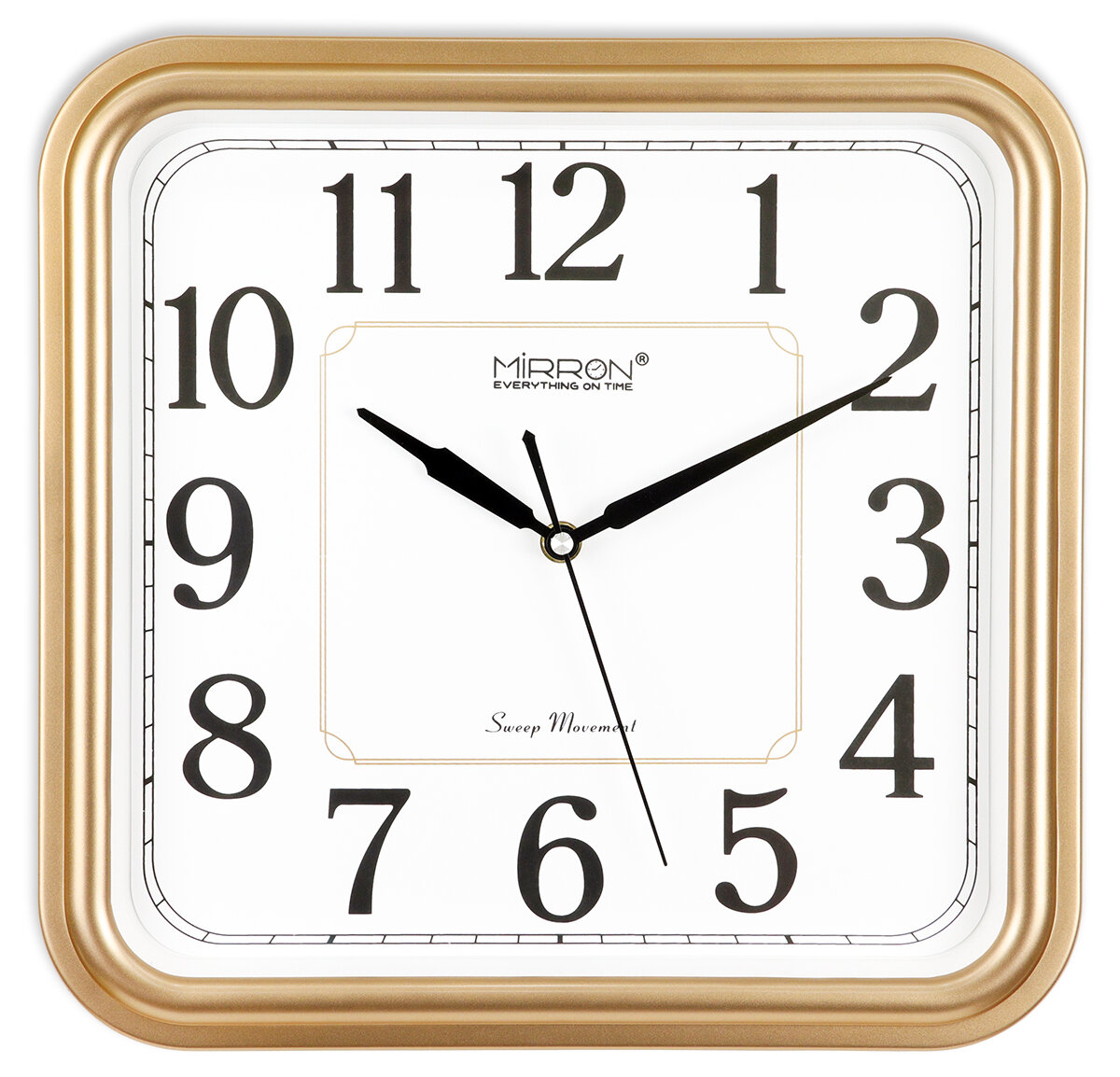 Настенные кварцевые часы MIRRON P2567A ЗБ/Большие квадратные часы/Белый (светлый) циферблат/Золотой цвет корпуса/Часы в подарок/Бесшумные кварцевые часы