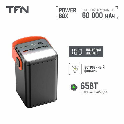 Внешний аккумулятор TFN Power Box 60000mAh Black (TFN-PB-304-BK) портативный аккумулятор tfn air power 10000мач pb 263 черный упаковка коробка