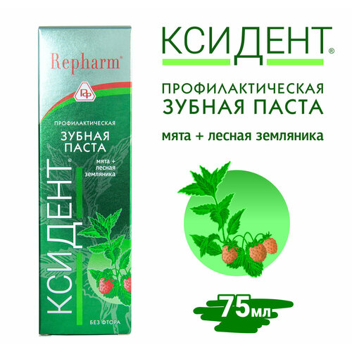 Профилактическая зубная паста Repharm ксидент мята лесная земляника без фтора 75 мл 150₽