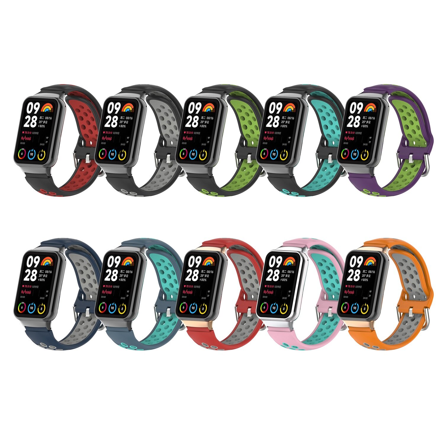 Двухцветный силиконовый ремешок для Xiaomi Mi Band 8 Prо, серо-оранжевый — фото 6