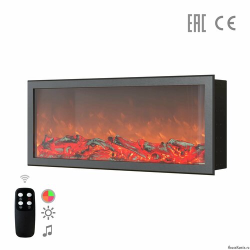 Электрический линейный камин Airtone PLANE EF 1000 с разноцветной подсветкой и звуковыми эффектами треска дров