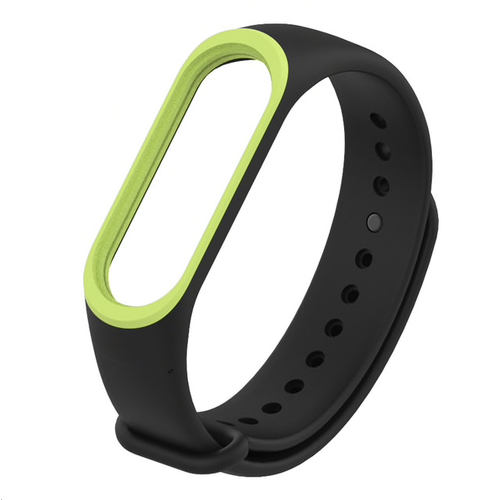 Cиликоновый двухцветный ремешок для фитнес браслета Xiaomi Mi Band 3 / 4 Черный с зеленой вставкой черный, зеленый