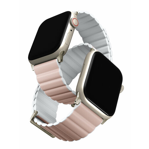 Uniq для Apple Watch 49/45/44/42 mm ремешок Revix Premium Ed. Leather/Silicone Blush Pink/White
