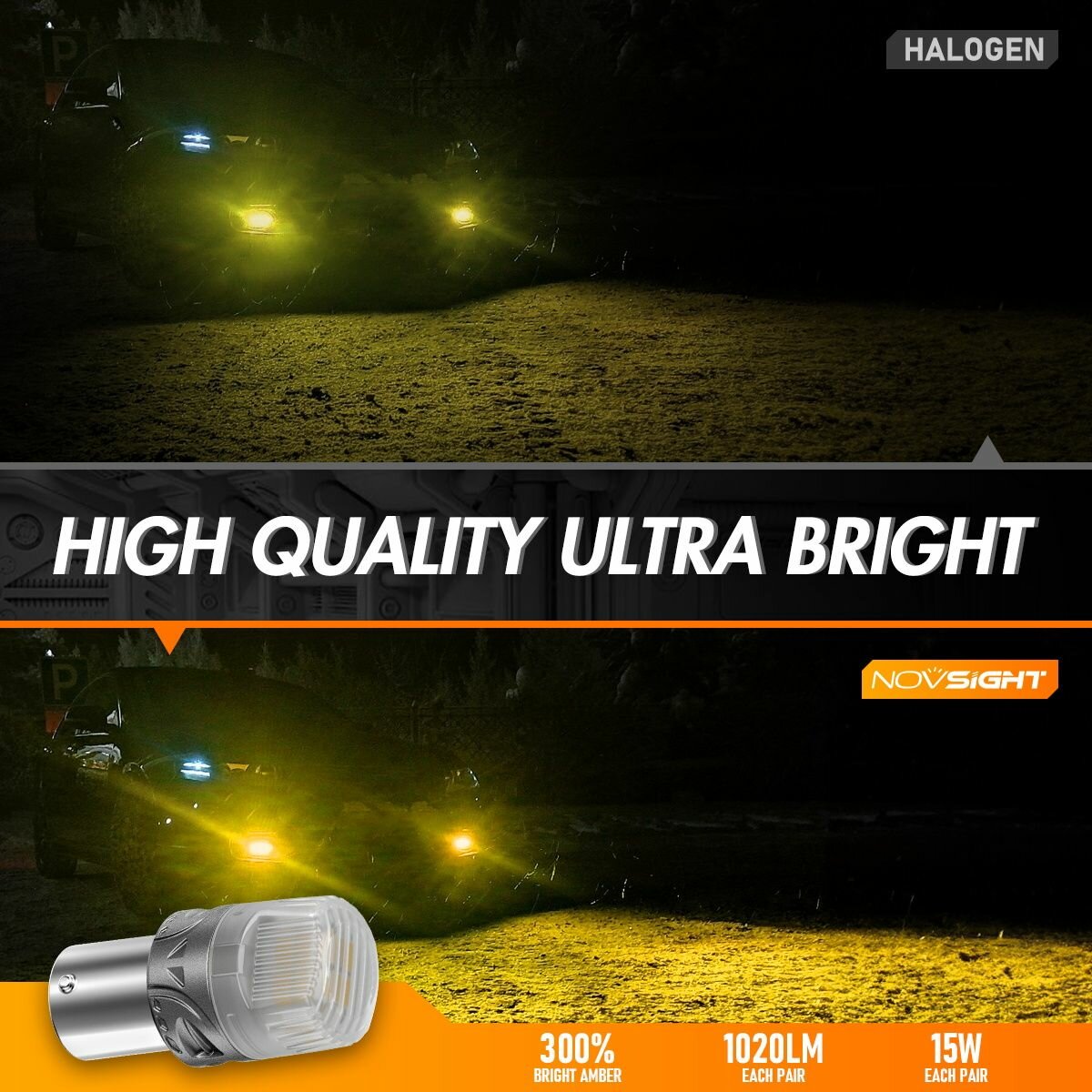 Светодиодная лампа Novsight SL9 1156 PY21W цоколь BAU15S 2шт одноконтактная желтый свет LED автомобильная