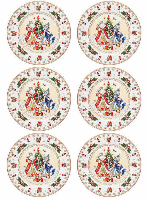 Набор обеденных тарелок 6 шт Фарфор, 27 см Lefard, Дед Мороз и Снегурочка