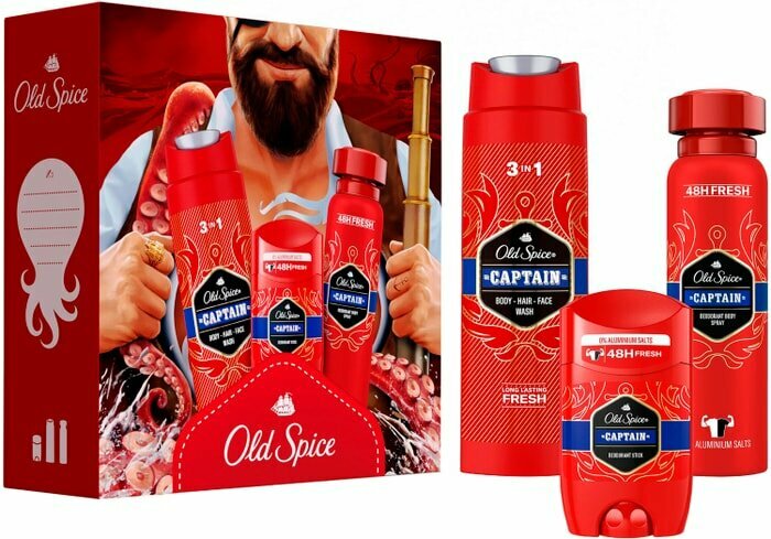 Подарочный набор Old Spice Capitan Дезодорант твердый 150мл + Гель для душа 250мл + Дезодорант аэрозольный 150мл