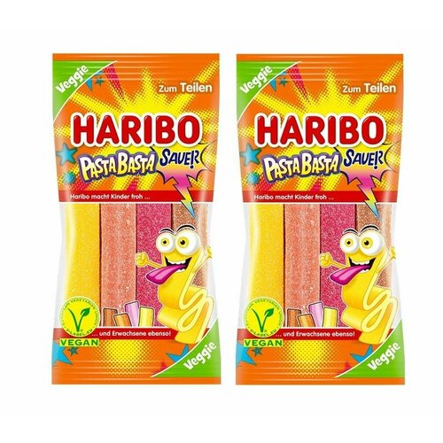 фото Мармелад жевательный haribo pasta basta sauer / харибо паста кислые полоски с фруктовым вкусом, 2 шт по 160 гр. (германия)