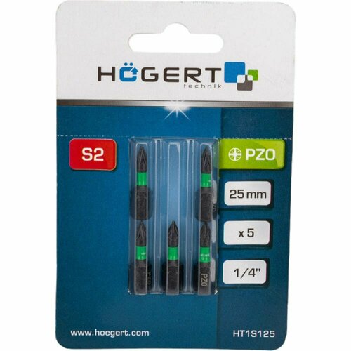 hoegert technik биты ударные pz0 25 мм сталь s2 5 шт ht1s125 Ударные биты HOEGERT TECHNIK HT1S125