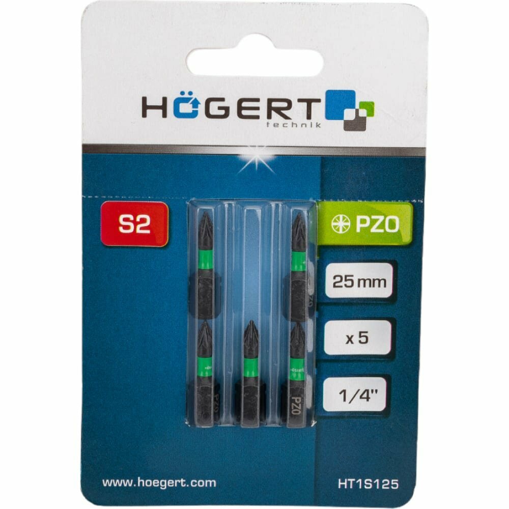 HOEGERT TECHNIK Биты ударные PZ0, 25 мм, сталь S2, 5 шт. HT1S125